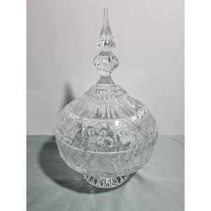 Vintage Kristal Zajecar‎ Covered Nut Candy Pedestal Dish Yugoslavia Freesia EUC